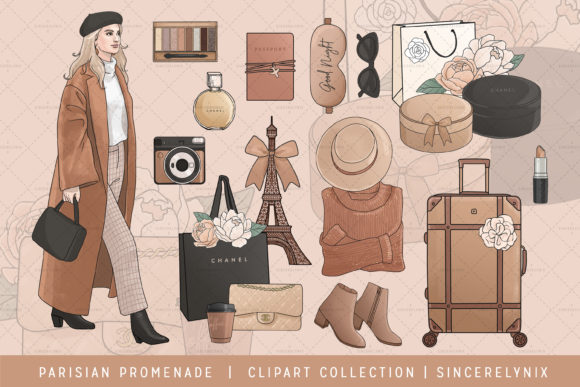 Download Parisian Promenade Fashion Girl Clip Art - Parisian Collection