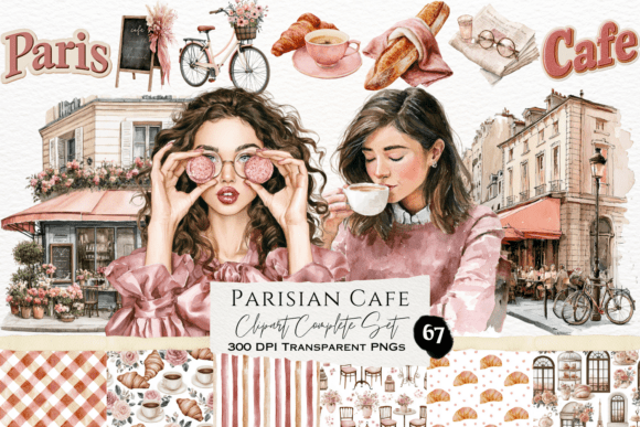 Download Parisian Cafe Watercolor Clipart Set - Parisian Collection