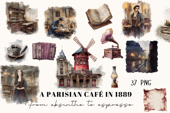 Download Parisian Café Clipart Set – 37 PNGs - Parisian Collection